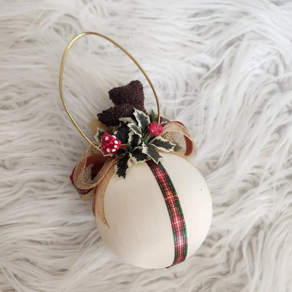 Vintage Christmas Tree Ornament Bear Bell‎ Ribbon